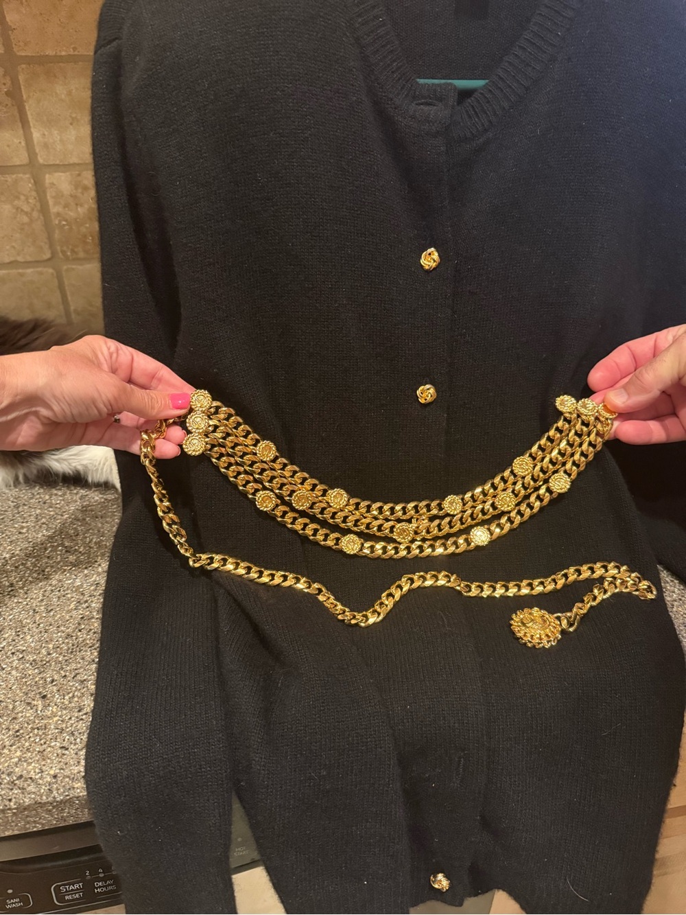 St. John Gold-Tone Multi-Chain Belt with Signature Medallions - Picture 7 of 10